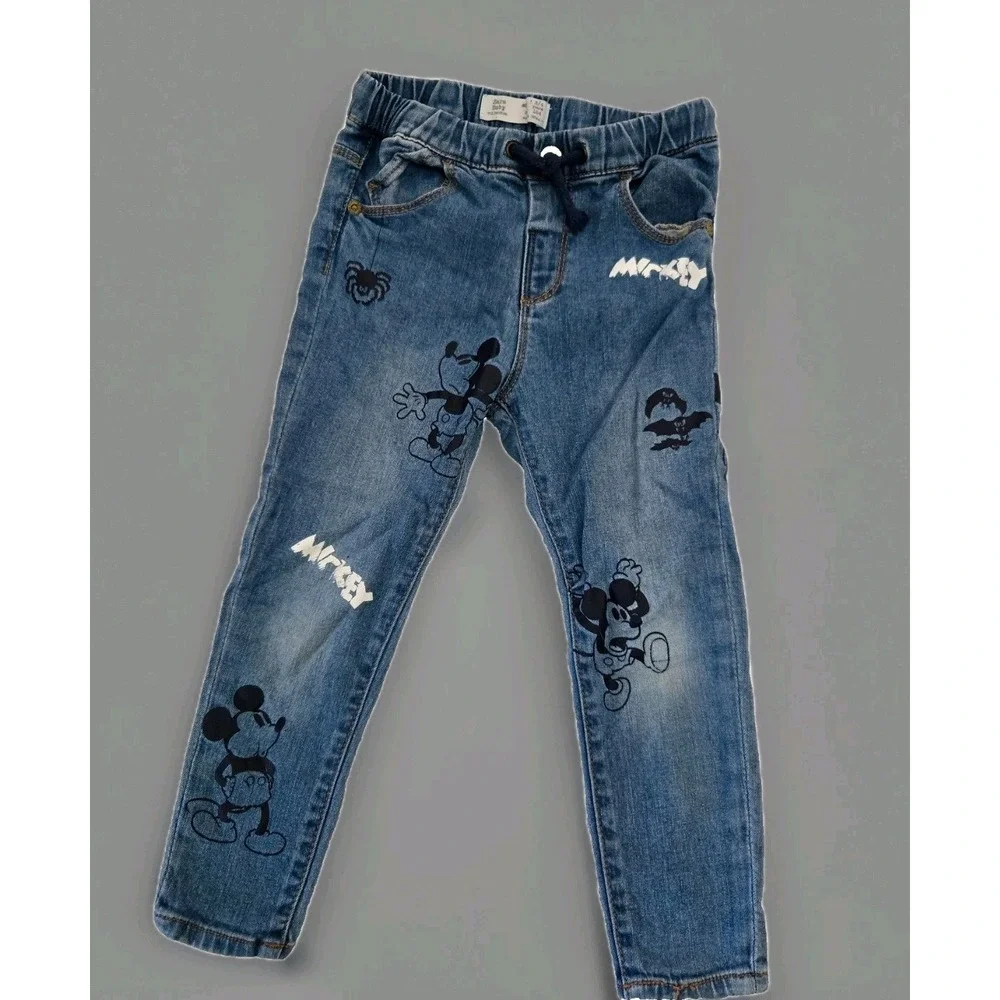 ZARA Baby x Disney Mickey Mouse Unisex Jeans – Blue Denim Pants‎ Size 3/4